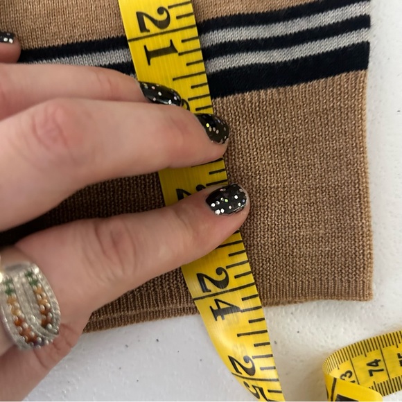 🔥CLOSING SALE🔥NEW J Crew Tan Black Merino Wool Striped 3/4 Sleeve Sweater - Picture 7 of 7